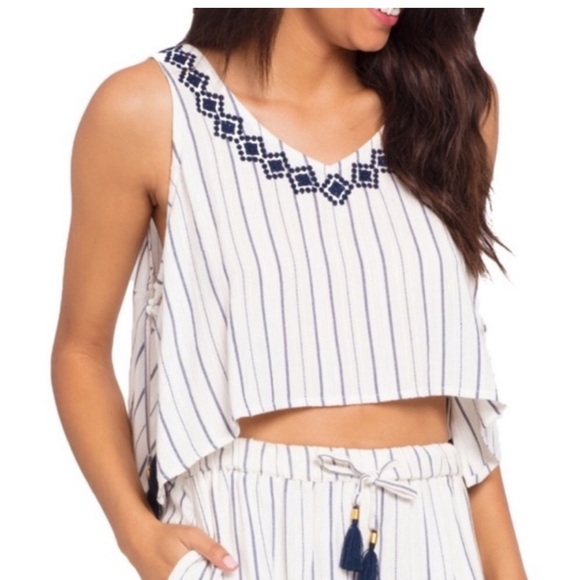 L*Space NWT Navy and White Striped Tank Top with Tassel Accents - Picture 6 of 8